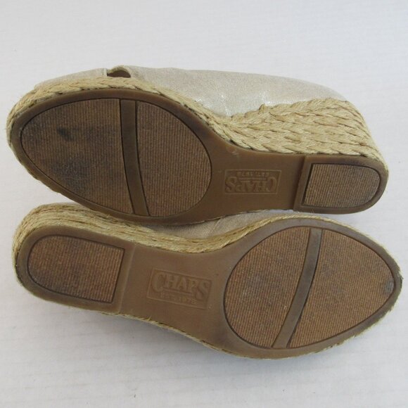 Chaps Metallic Gold Peep Toe Slip On Wedge Espadrilles Dakoda Sandals Size 6B - Picture 10 of 10